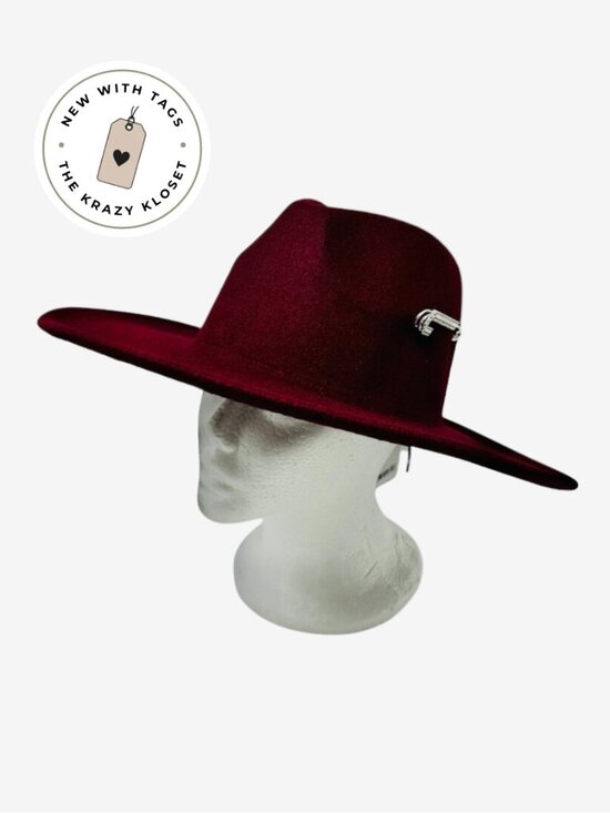 Free People Felt Hat in Merlot with Gold Tone Bling Pin Detail OS NWT main image 8